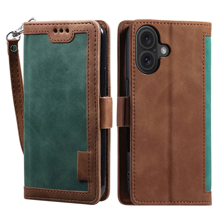 For iPhone 16 Case Vintage Splicing Shockproof Leather Phone Cover