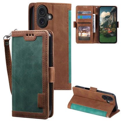 For iPhone 16 Case Vintage Splicing Shockproof Leather Phone Cover