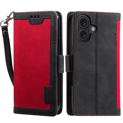 For iPhone 16 Case Vintage Splicing Shockproof Leather Phone Cover