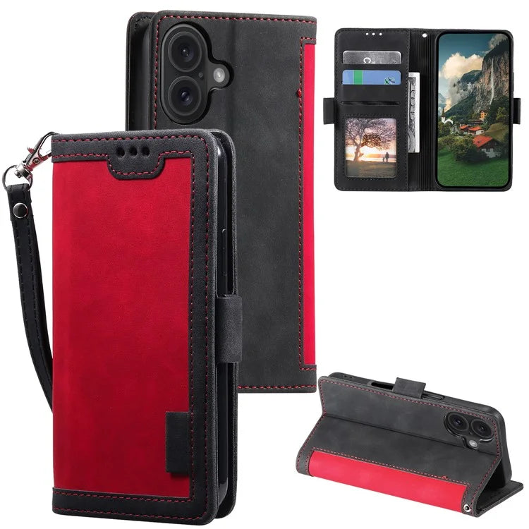 For iPhone 16 Case Vintage Splicing Shockproof Leather Phone Cover