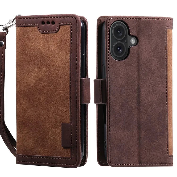 For iPhone 16 Case Vintage Splicing Shockproof Leather Phone Cover