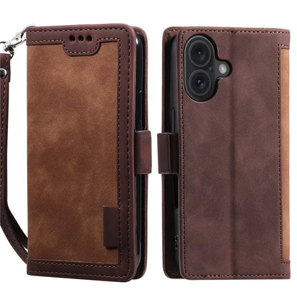 For iPhone 16 Case Vintage Splicing Shockproof Leather Phone Cover
