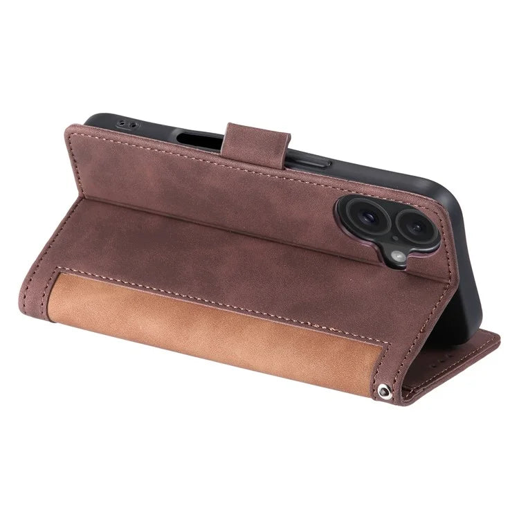 For iPhone 16 Case Vintage Splicing Shockproof Leather Phone Cover