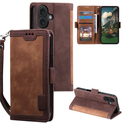 For iPhone 16 Case Vintage Splicing Shockproof Leather Phone Cover