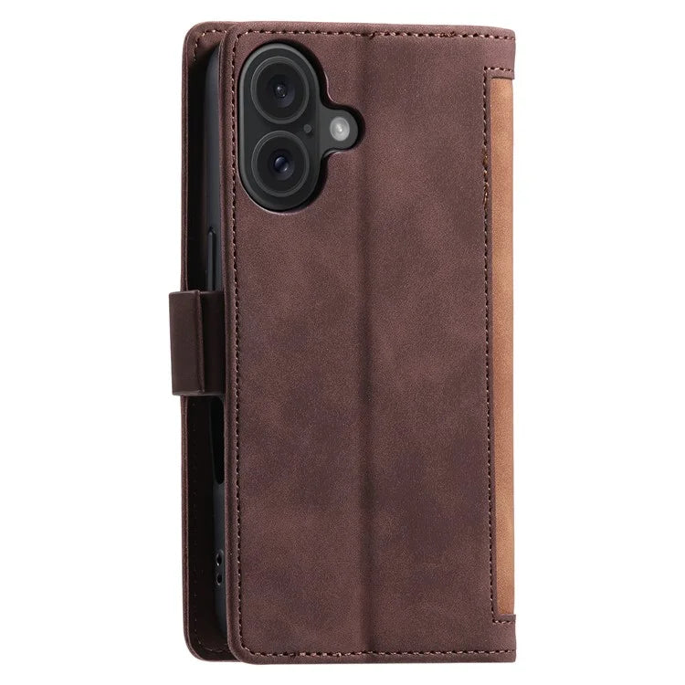 For iPhone 16 Case Vintage Splicing Shockproof Leather Phone Cover