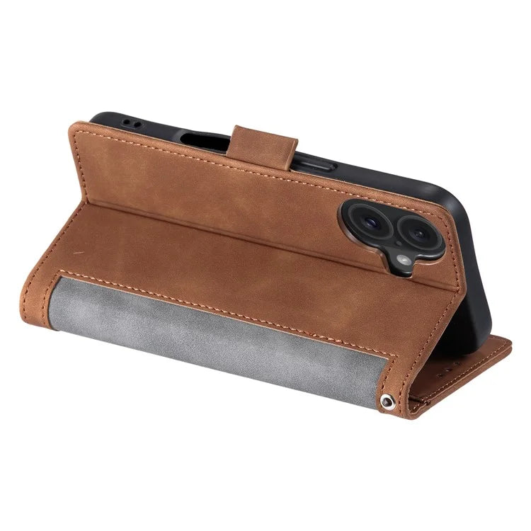 For iPhone 16 Case Vintage Splicing Shockproof Leather Phone Cover