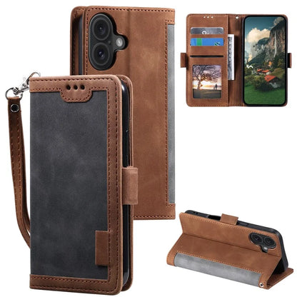 For iPhone 16 Case Vintage Splicing Shockproof Leather Phone Cover