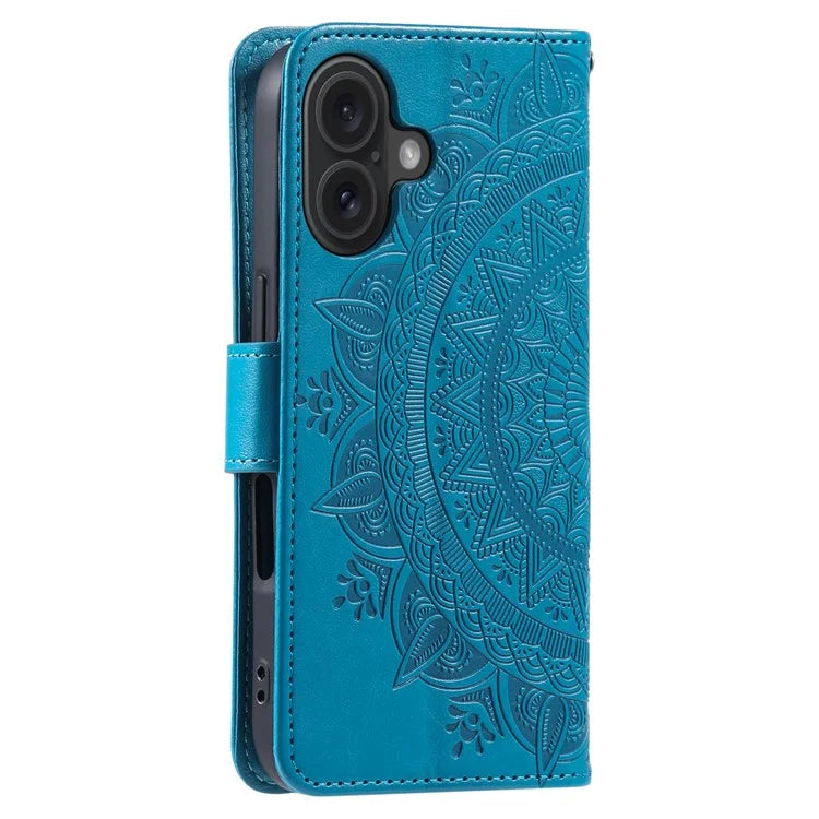 For iPhone 16 Plus Wallet Case Imprinted Totem PU Leather Stand Phone Cover
