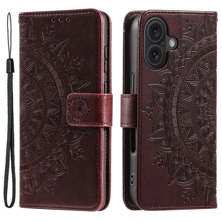 For iPhone 16 Plus Wallet Case Imprinted Totem PU Leather Stand Phone Cover