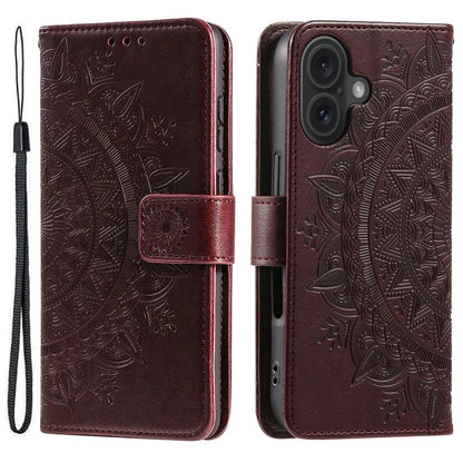 For iPhone 16 Plus Wallet Case Imprinted Totem PU Leather Stand Phone Cover