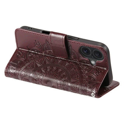 For iPhone 16 Plus Wallet Case Imprinted Totem PU Leather Stand Phone Cover