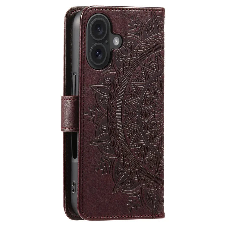 For iPhone 16 Plus Wallet Case Imprinted Totem PU Leather Stand Phone Cover