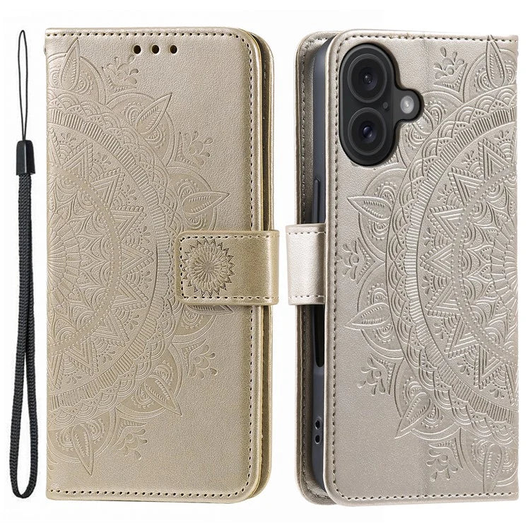 For iPhone 16 Plus Wallet Case Imprinted Totem PU Leather Stand Phone Cover