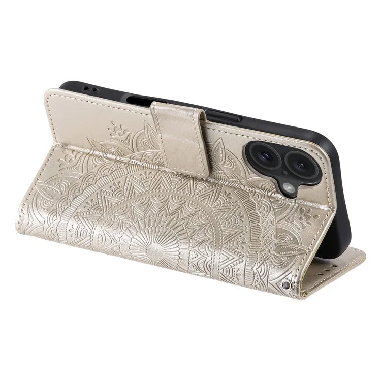 For iPhone 16 Plus Wallet Case Imprinted Totem PU Leather Stand Phone Cover