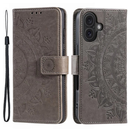 For iPhone 16 Plus Wallet Case Imprinted Totem PU Leather Stand Phone Cover