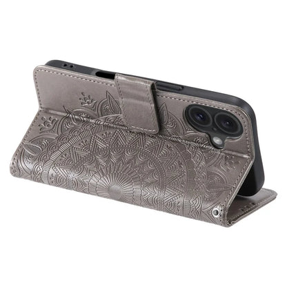 For iPhone 16 Plus Wallet Case Imprinted Totem PU Leather Stand Phone Cover