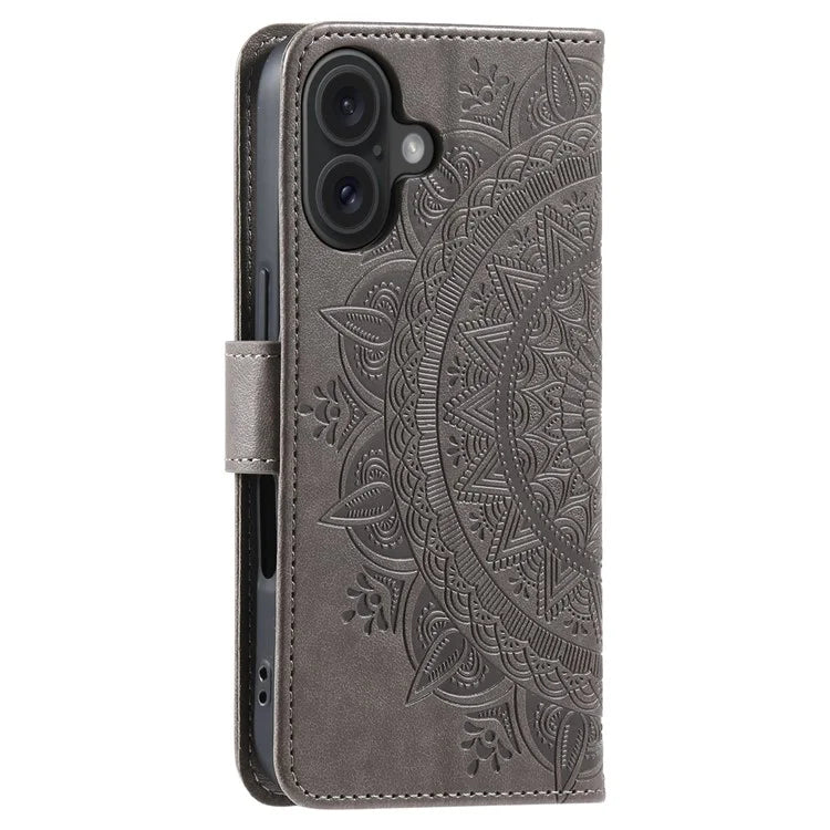 For iPhone 16 Plus Wallet Case Imprinted Totem PU Leather Stand Phone Cover
