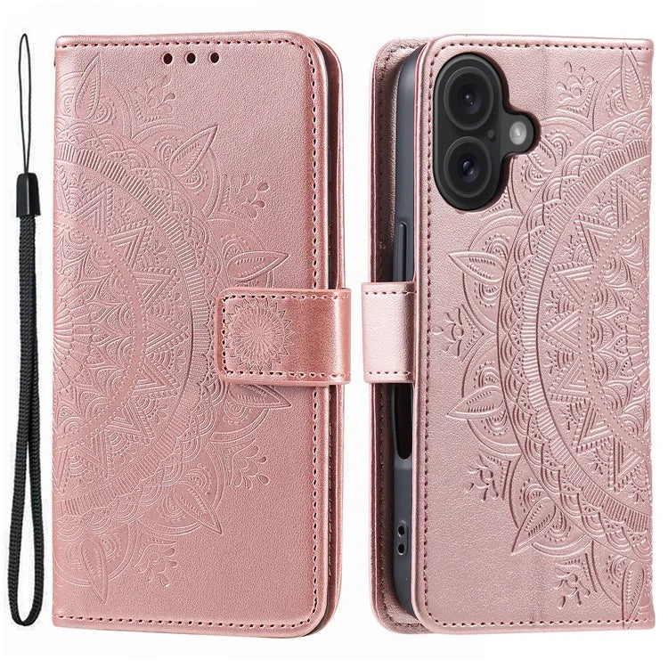 For iPhone 16 Plus Wallet Case Imprinted Totem PU Leather Stand Phone Cover
