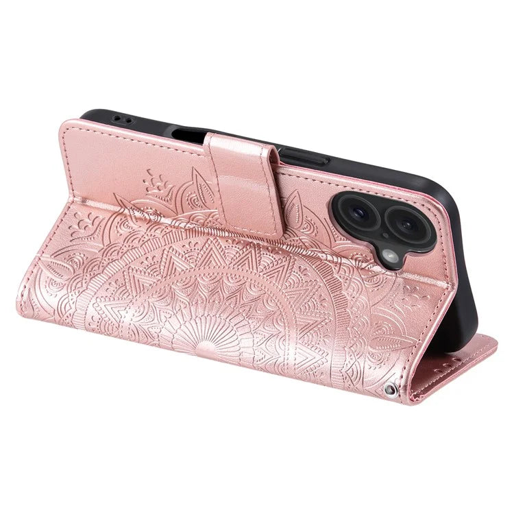 For iPhone 16 Plus Wallet Case Imprinted Totem PU Leather Stand Phone Cover