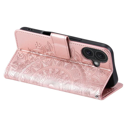 For iPhone 16 Plus Wallet Case Imprinted Totem PU Leather Stand Phone Cover