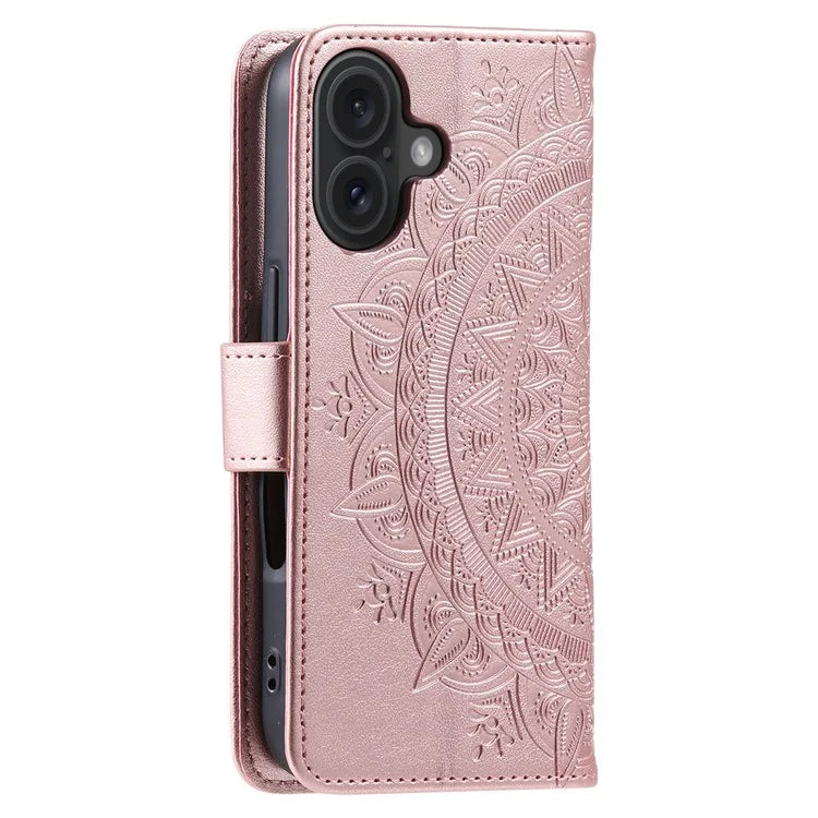For iPhone 16 Plus Wallet Case Imprinted Totem PU Leather Stand Phone Cover
