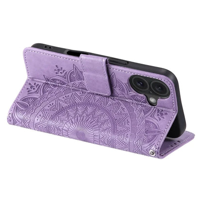 For iPhone 16 Plus Wallet Case Imprinted Totem PU Leather Stand Phone Cover
