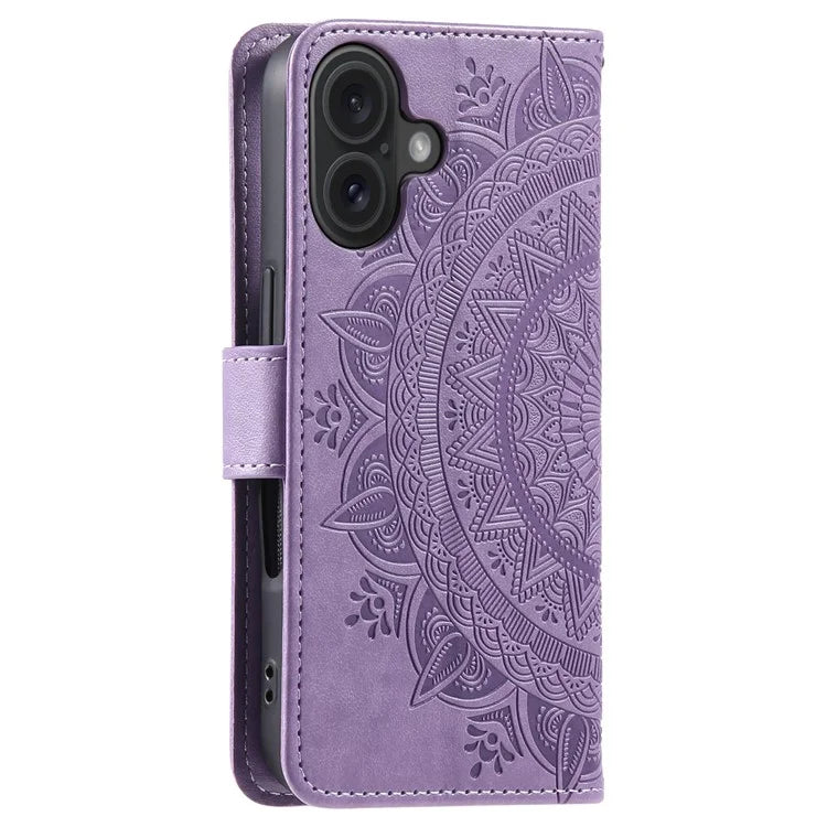 For iPhone 16 Plus Wallet Case Imprinted Totem PU Leather Stand Phone Cover
