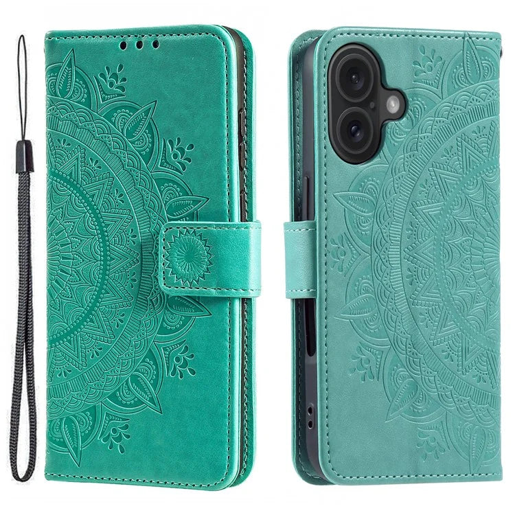 For iPhone 16 Plus Wallet Case Imprinted Totem PU Leather Stand Phone Cover