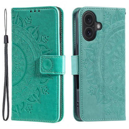 For iPhone 16 Plus Wallet Case Imprinted Totem PU Leather Stand Phone Cover