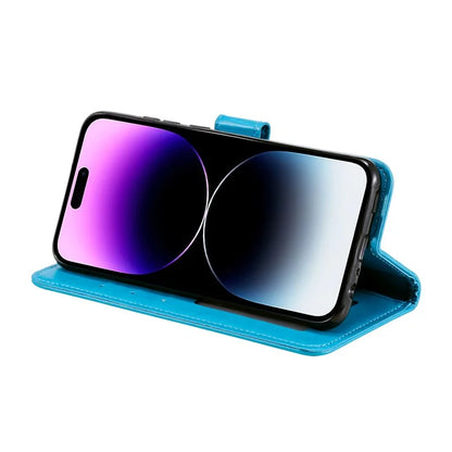 For iPhone 16 Stand Case PU Leather Wallet Phone Cover Totem Imprinted