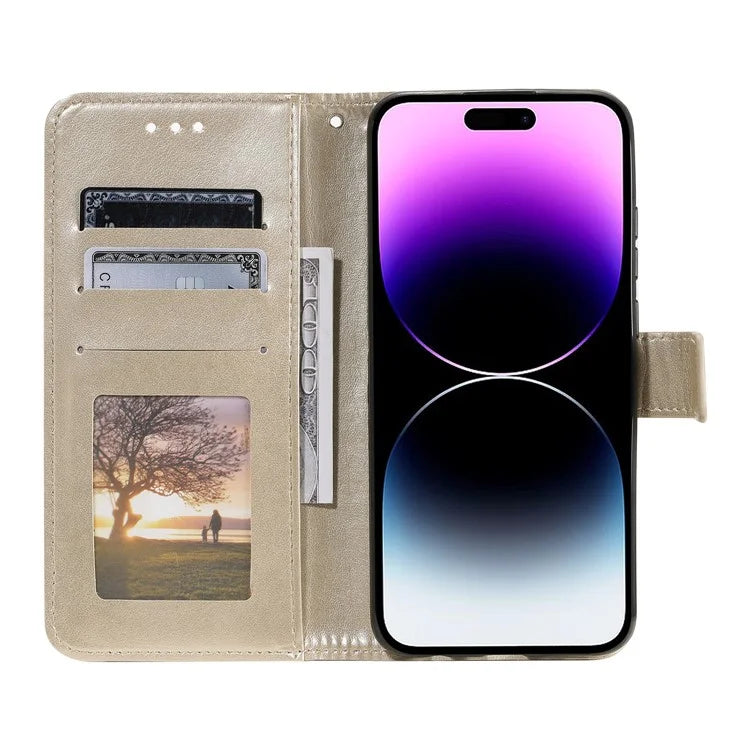 For iPhone 16 Stand Case PU Leather Wallet Phone Cover Totem Imprinted