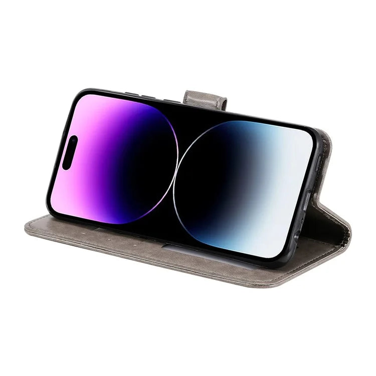 For iPhone 16 Stand Case PU Leather Wallet Phone Cover Totem Imprinted