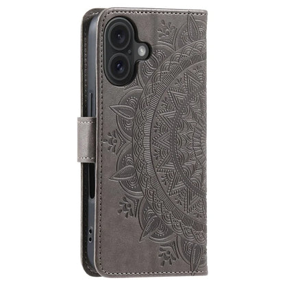 For iPhone 16 Stand Case PU Leather Wallet Phone Cover Totem Imprinted
