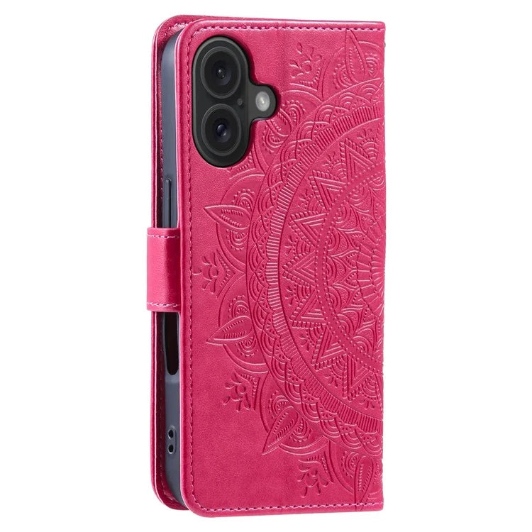 For iPhone 16 Stand Case PU Leather Wallet Phone Cover Totem Imprinted