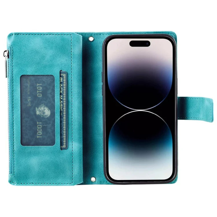 Style 006 For iPhone 16 Case PU Leather Wallet Phone Cover Mandala Flower Pattern