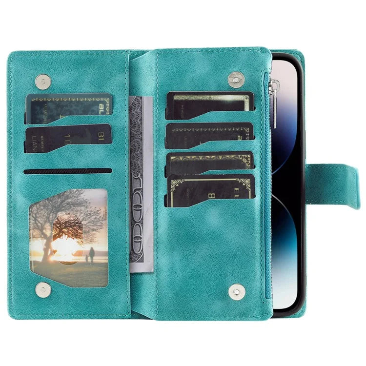 Style 006 For iPhone 16 Case PU Leather Wallet Phone Cover Mandala Flower Pattern