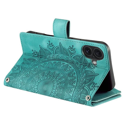 Style 006 For iPhone 16 Case PU Leather Wallet Phone Cover Mandala Flower Pattern