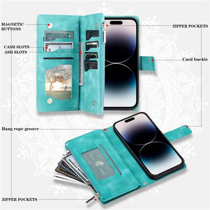 Style 006 For iPhone 16 Case PU Leather Wallet Phone Cover Mandala Flower Pattern