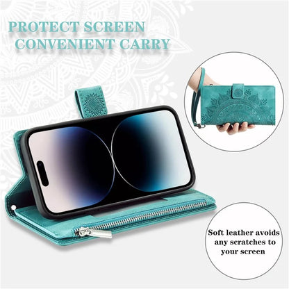 Style 006 For iPhone 16 Case PU Leather Wallet Phone Cover Mandala Flower Pattern