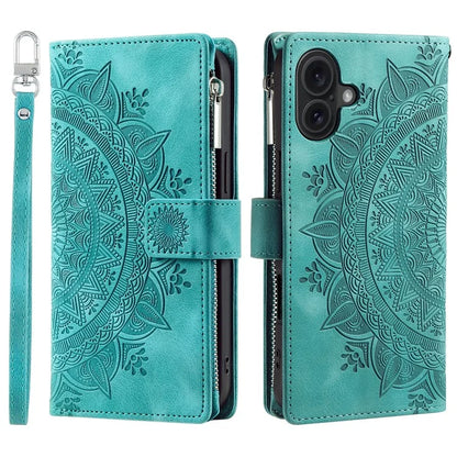 Style 006 For iPhone 16 Case PU Leather Wallet Phone Cover Mandala Flower Pattern