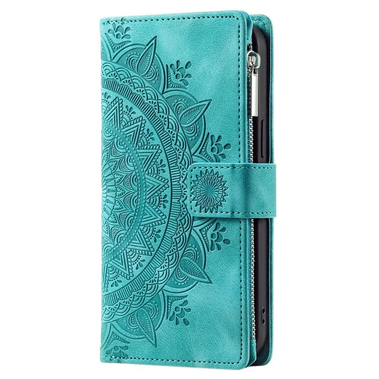 Style 006 For iPhone 16 Case PU Leather Wallet Phone Cover Mandala Flower Pattern