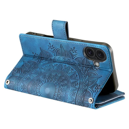 Style 006 For iPhone 16 Case PU Leather Wallet Phone Cover Mandala Flower Pattern