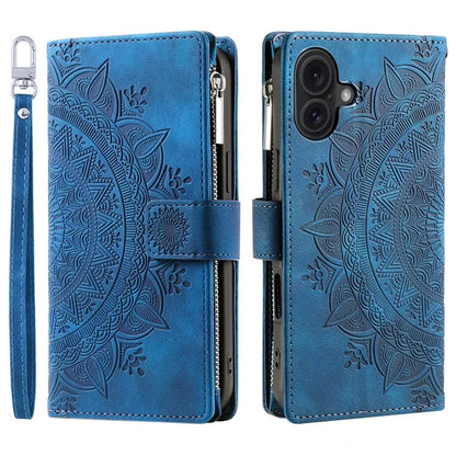 Style 006 For iPhone 16 Case PU Leather Wallet Phone Cover Mandala Flower Pattern
