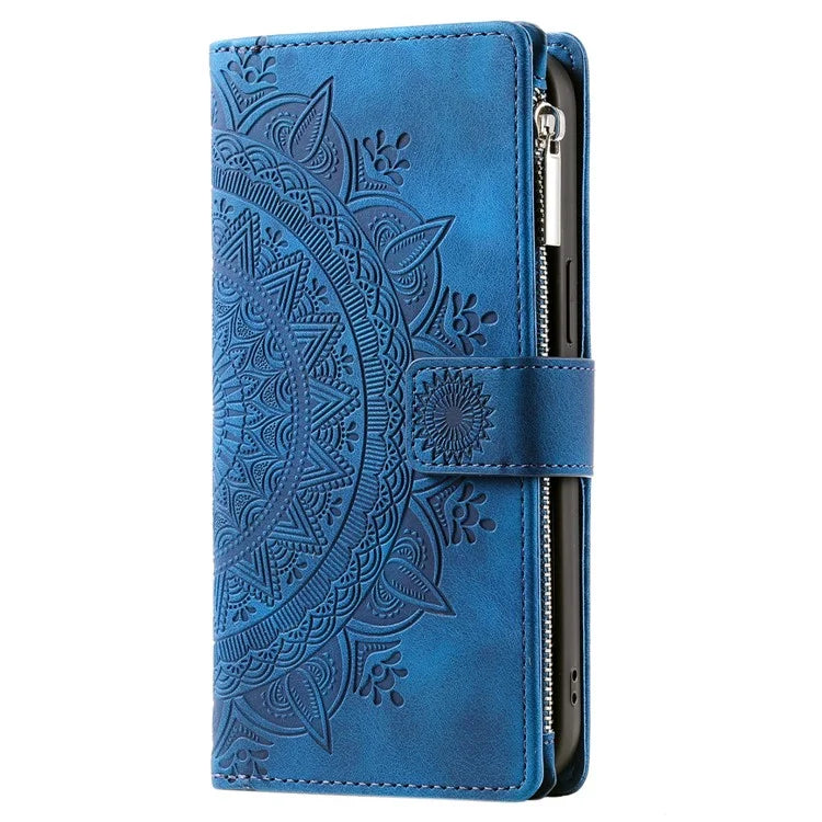 Style 006 For iPhone 16 Case PU Leather Wallet Phone Cover Mandala Flower Pattern