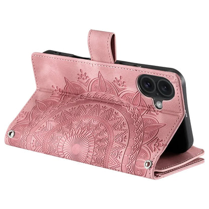 Style 006 For iPhone 16 Case PU Leather Wallet Phone Cover Mandala Flower Pattern
