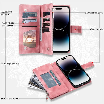 Style 006 For iPhone 16 Case PU Leather Wallet Phone Cover Mandala Flower Pattern