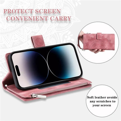 Style 006 For iPhone 16 Case PU Leather Wallet Phone Cover Mandala Flower Pattern