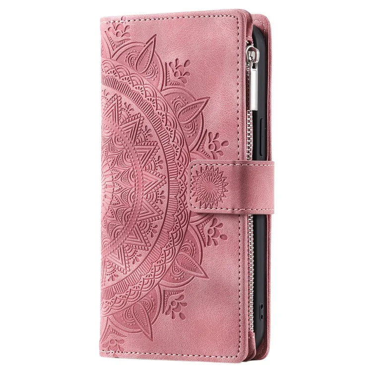 Style 006 For iPhone 16 Case PU Leather Wallet Phone Cover Mandala Flower Pattern