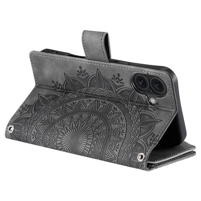 Style 006 For iPhone 16 Case PU Leather Wallet Phone Cover Mandala Flower Pattern