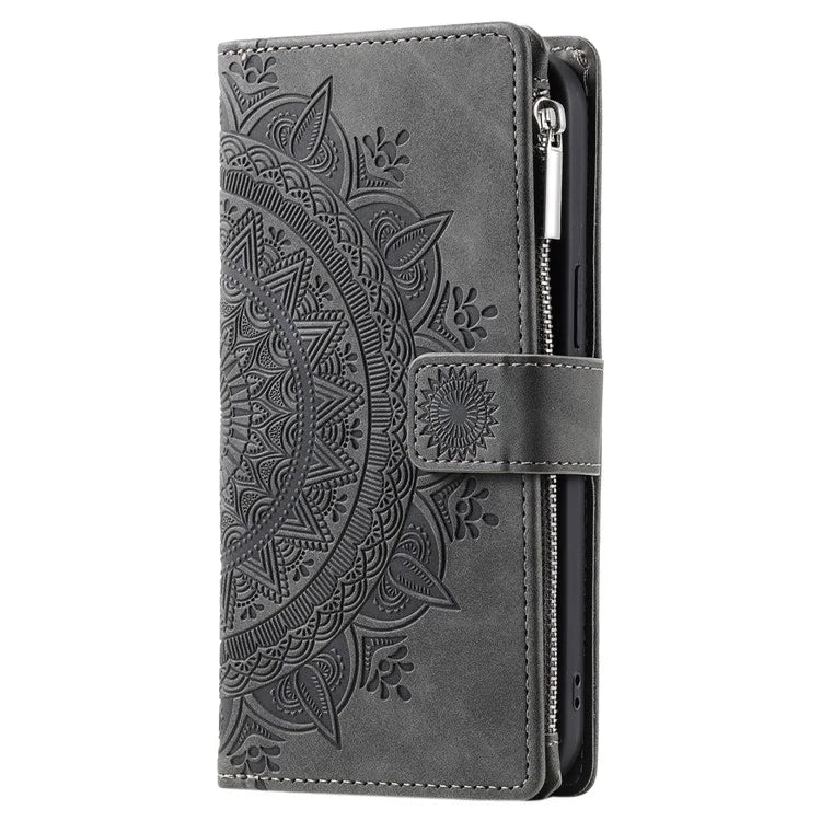 Style 006 For iPhone 16 Case PU Leather Wallet Phone Cover Mandala Flower Pattern